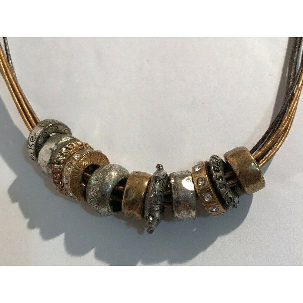 CHICO'S Necklace Multi Strand Gold Tone Silver Tone Discs Rings Metallic Metal